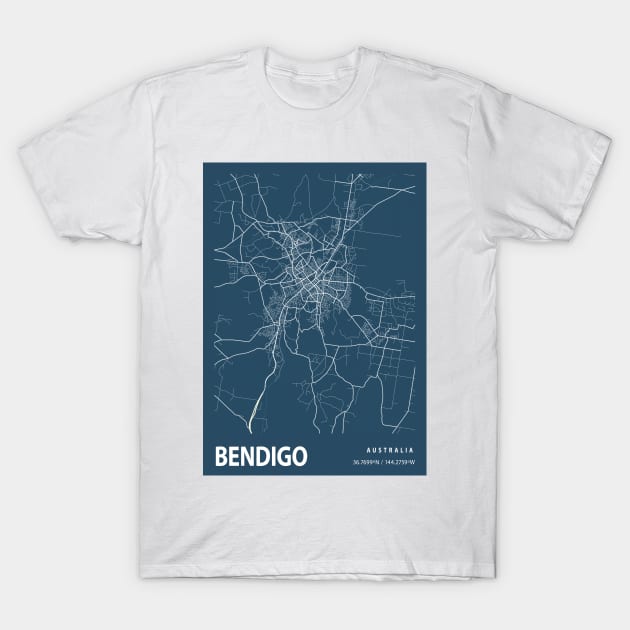 Bendigo Blueprint Street Map, Bendigo Colour Map Prints T-Shirt by tienstencil